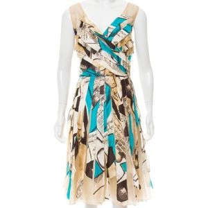 Silk Oscar de la Renta Multi-Color Newsprint Dress